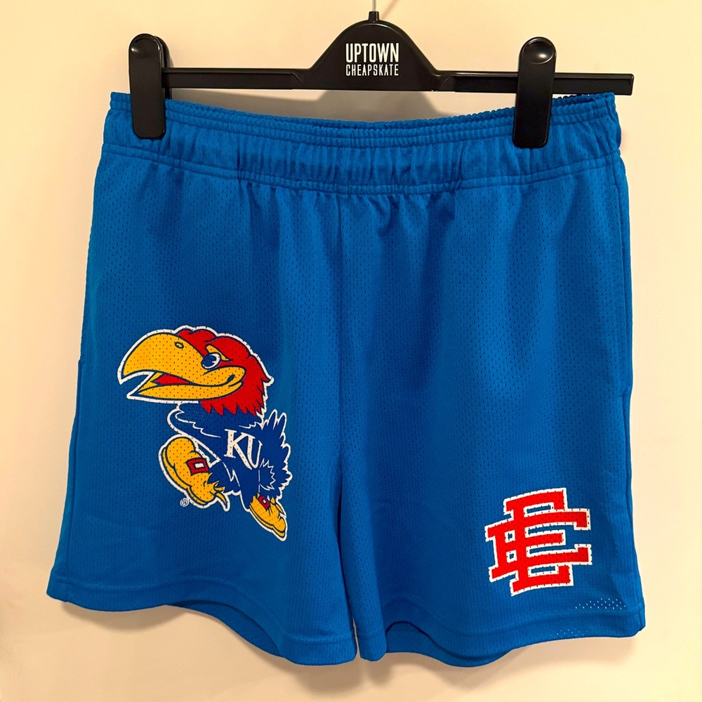 Eric Emanuel shorts Kansas NCAA blue red Jayhawks size L (Large) MARCH MADNESS